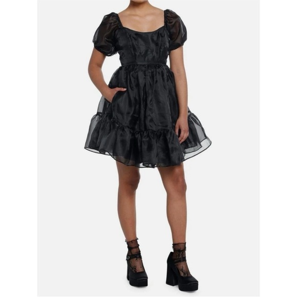 Hot Topic Dress Womens‎ Large Black Chiffon Fit & Flare Whimsigoth Grunge Witchy - Picture 1 of 16